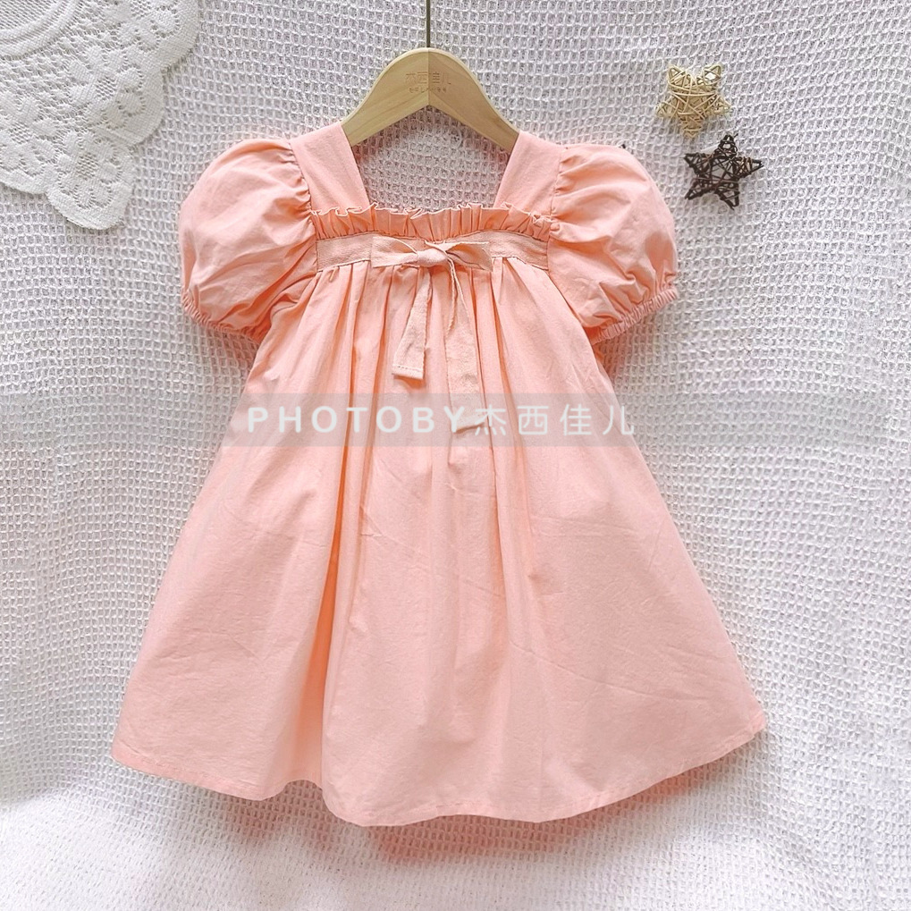 Ins falda de muñeca de verano coreana niña bebé lazo manga abullonada vestido de princesa vestido de cuello cuadrado floral