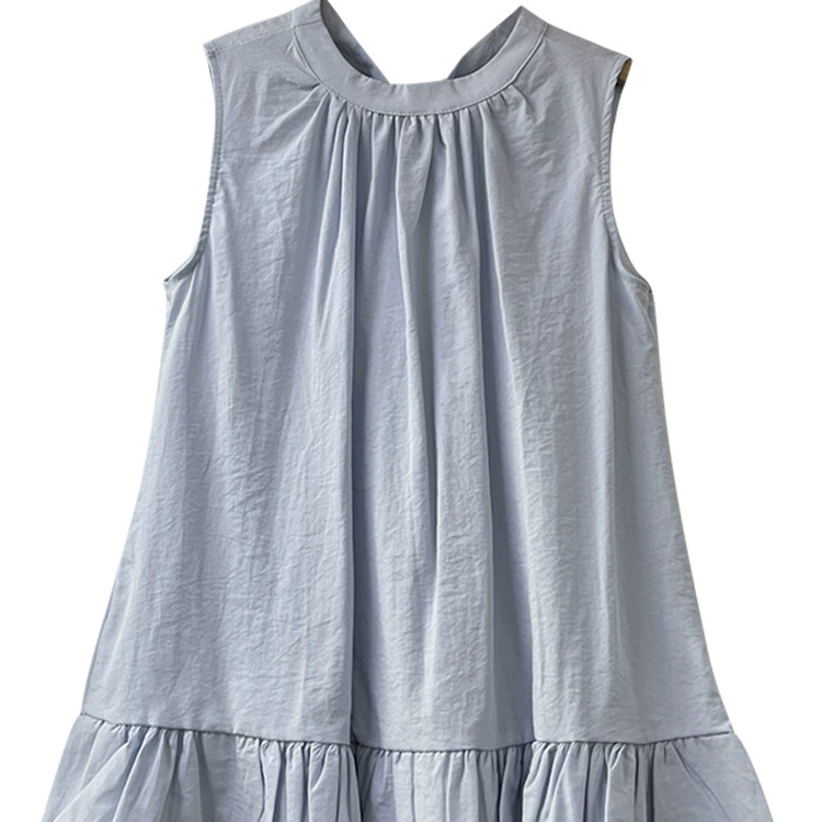 Корейский простой стиль, однотонный жилет с круглым вырезом для женщин, весна-лето 2025, новый стиль, рубашка без рукавов с рюшами для женщин 78K