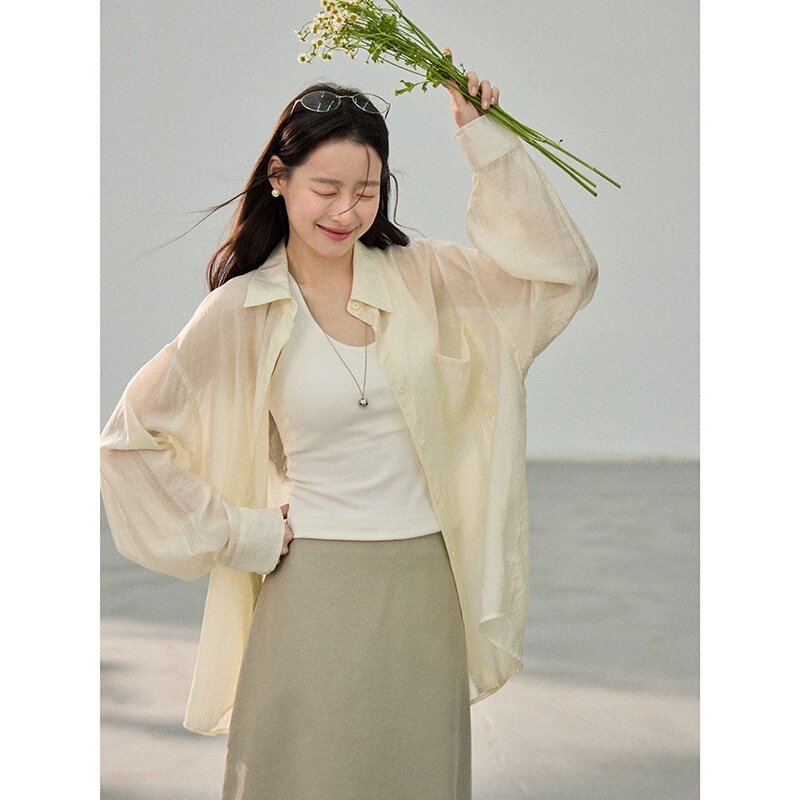 [Sunscreen That Breathes] Goming Thin Lapel Sun Protection Shirt Guangzhou Thirteen Lines Long-Sleeved Shirt Sn128