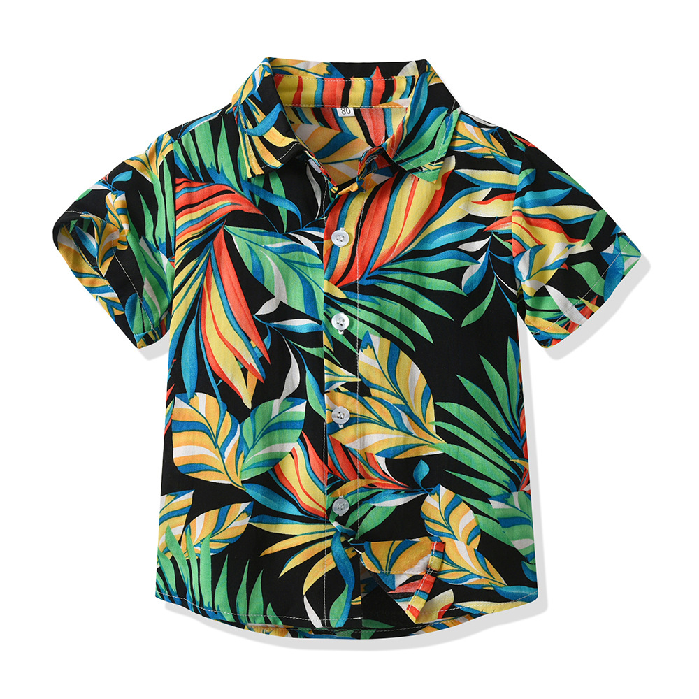 Camisa hawaiana multicolor para niños con cuello girado cárdigan de estilo de moda pelo de playa vacaciones de manga corta chaqueta de flores chaqueta casual