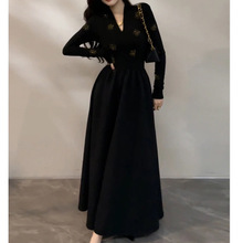 2025新款气质法式新款烫钻太阳花长袖时尚显瘦气质秋季连衣裙长裙