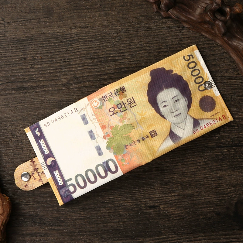 Short Wallet Canvas Card Holder, Compact 10.5×8.5×0.8 cm, Printed Currency Designs