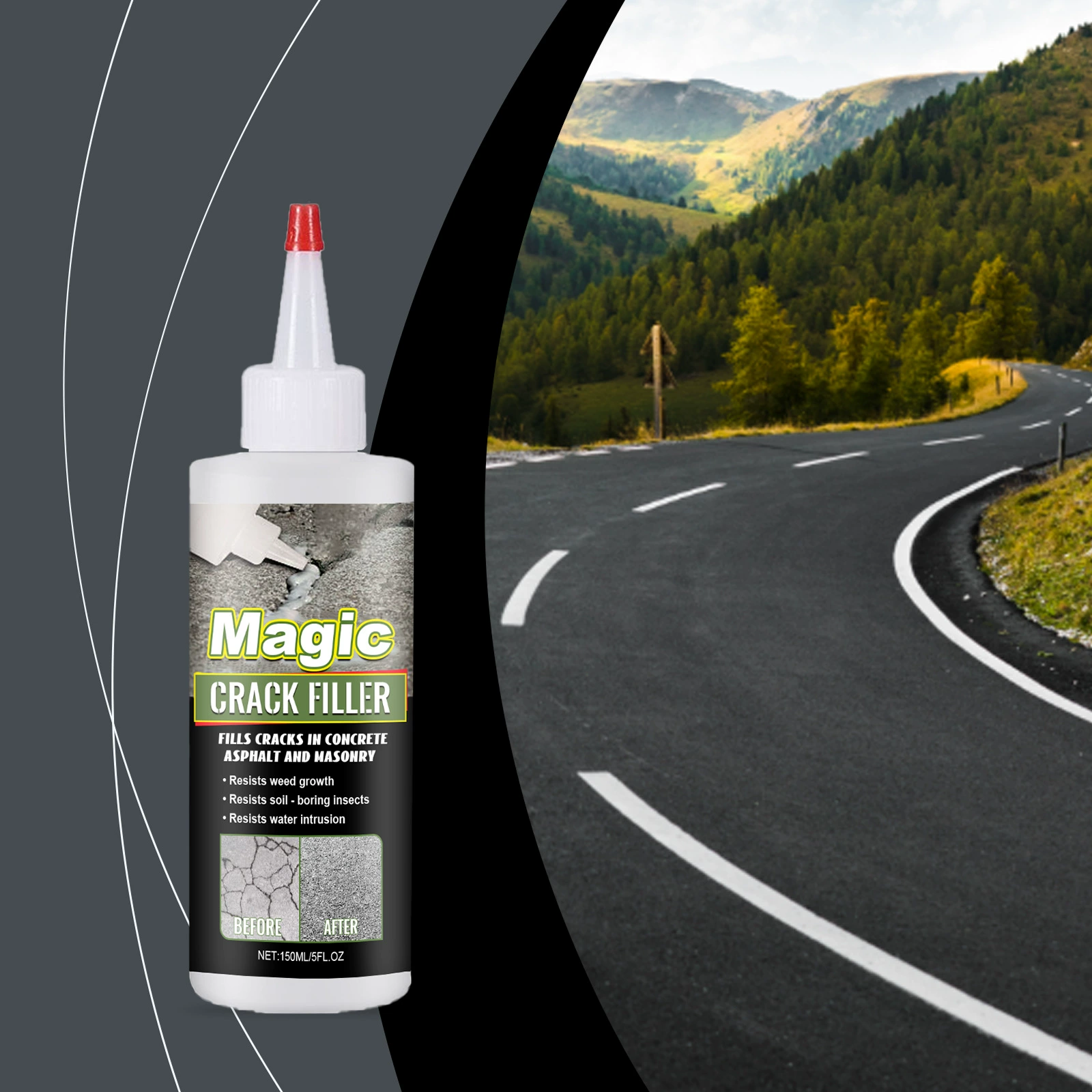 Заполнитель трещин, наполнитель швов для пола, эластичный противотрещинный, термостойкий и морозостойкий герметизирующий и противопротечный материал для трещин.