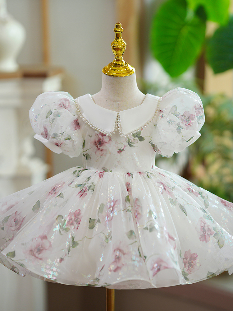 Girls' First Birthday Dress Little Girl Princess Dress Flower Girl Dress Children's Host Wedding Dress Catwalk Piano Performance Costume_voghion.com
