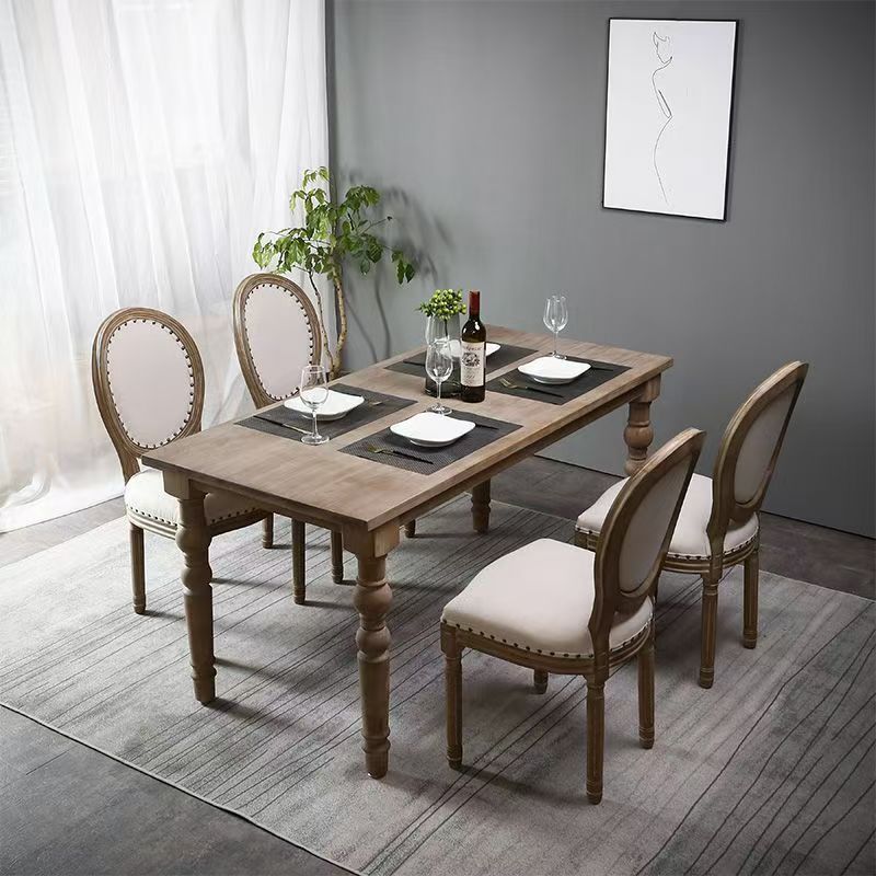 Solid Wood Table, American Retro Style, Distressed Finish, Rectangular Household Dining Table, Popular on Social Media, Pine Wood, European-Style Dining Table