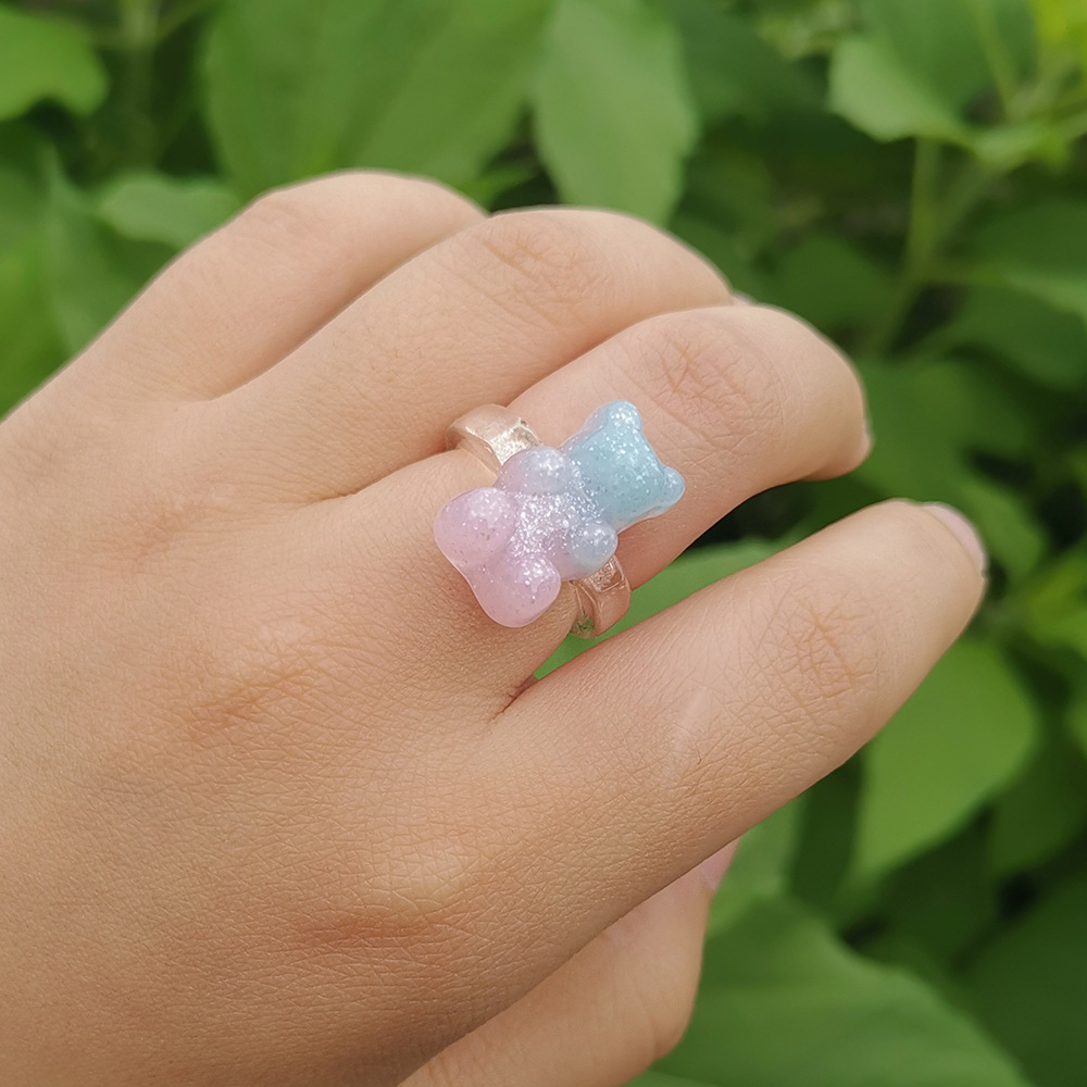 Europe and America Cross Border New Geometric Bear Ring Korean Ins Style Color Ring Girly Style Acry
