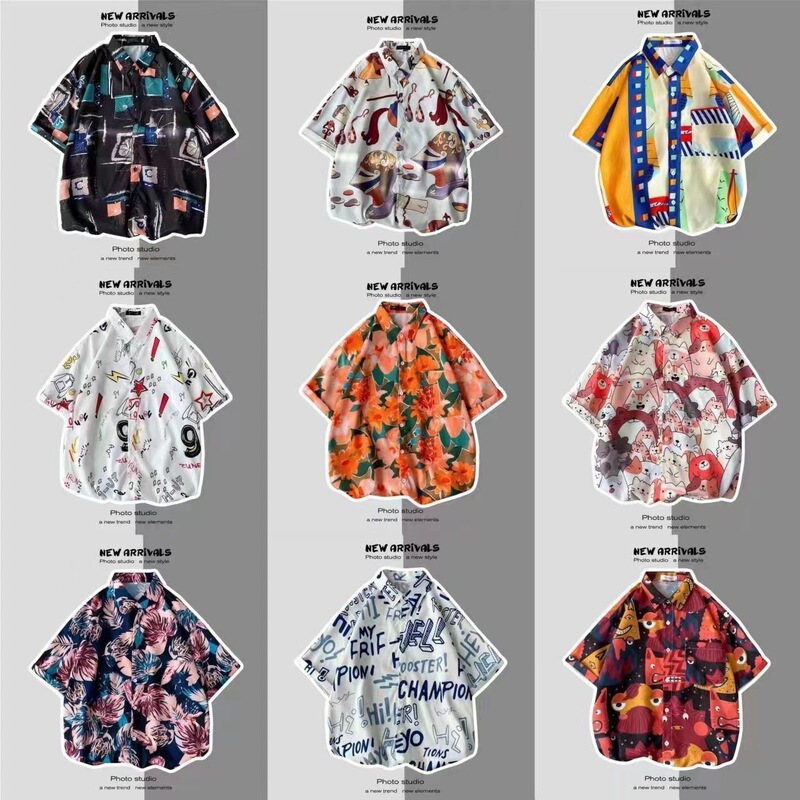 Summer Seaside Short-Sleeved Printed Shirt for Men, Beach Handsome Retro Hong Kong Style Vintage Floral Shirt Trendy