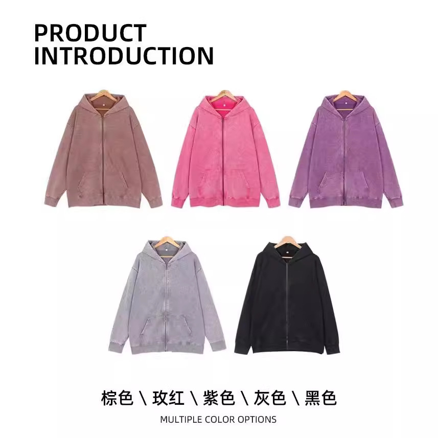 Los pesos estadounidenses de 400 gramos de lazo de cremallera chaqueta de hombre otoño y invierno lavado suelto hacer viejas hoodies pareja camisa con sombrera