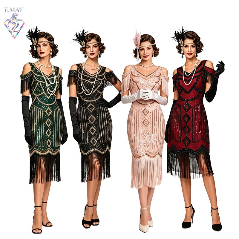 S-4Xl1920S Gatsby Dress, Sequined Tassel Evening Gown, Vintage Party Stage Performance Dress