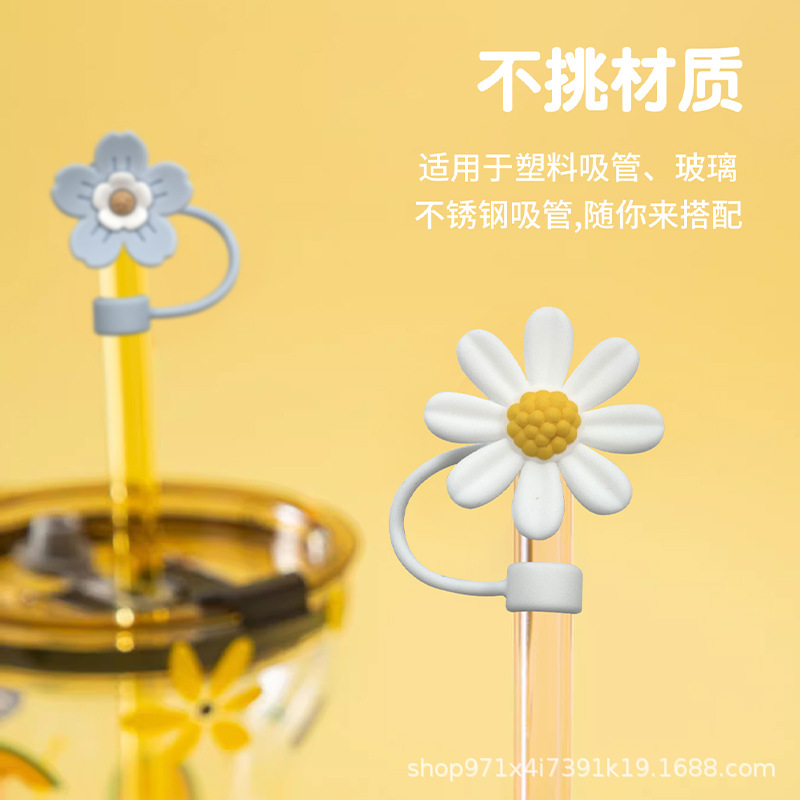 Amazon venta caliente de silicona tapón de paja flor de paja sombrero de polvo de grado alimenticio antiincrustación ecológica sombrero de paja decoración