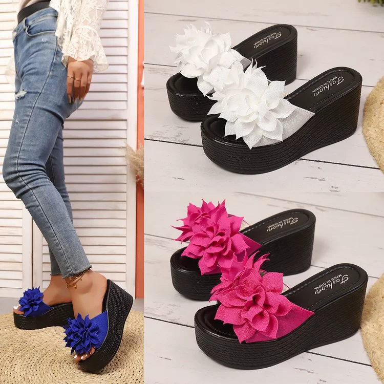 Большие пляжные шлепанцы с цветочным принтом, на платформе, с высокой подошвой, водонепроницаемые, летняя новинка, готовые к использованию.