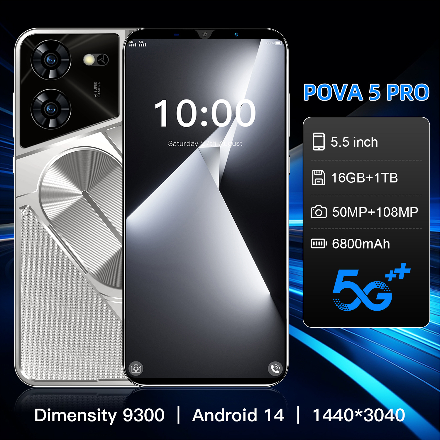 新款 Pova5 Pro 跨境手机16+1TB外贸5.5英寸安卓智能手机厂家批发