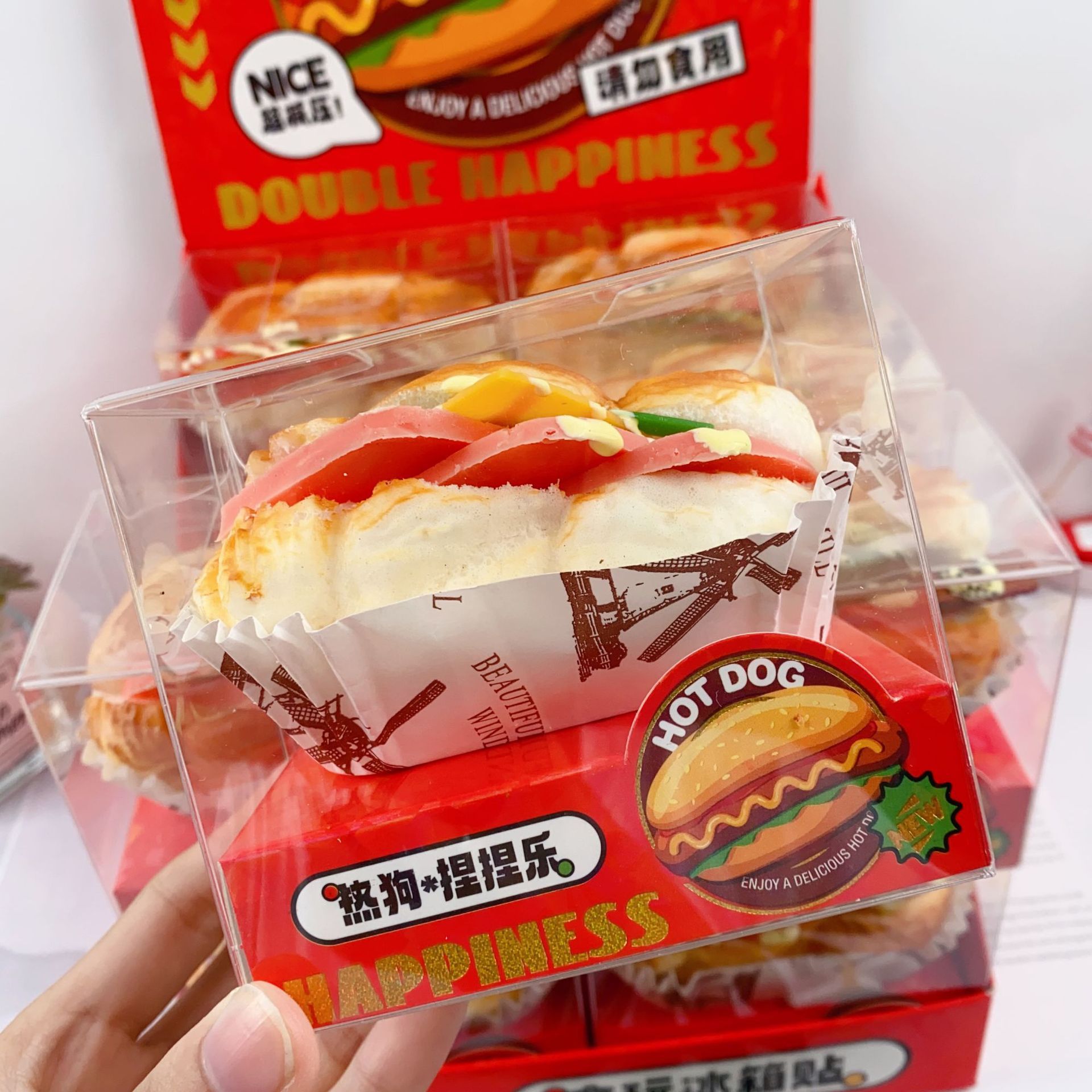 New creative ox horn bag hot dog shape slow rebound pinch music cute simulation food play pinch music decompression toys
