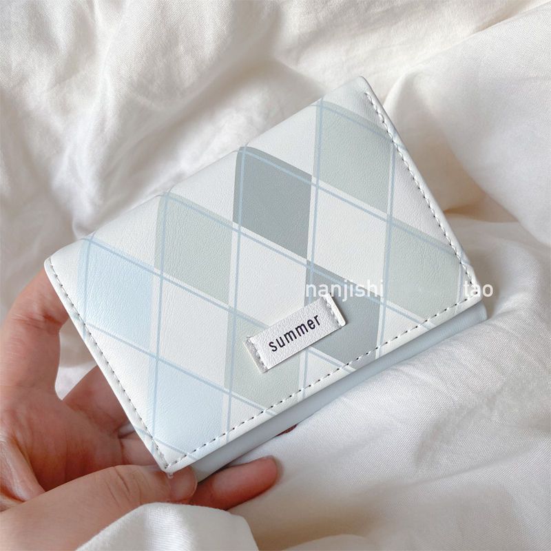 Sea sal azul Plaid billetera fresca simple ins estilo coreano multi-funcional estudiante cartera cambio tarjeta bolsa integrada