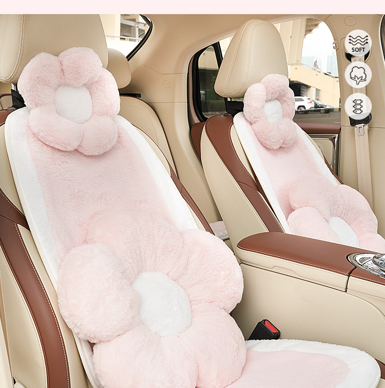 Four Seasons universal car headrest plush soft and comfortable car neck pillow pillow cute flower car lumbar support