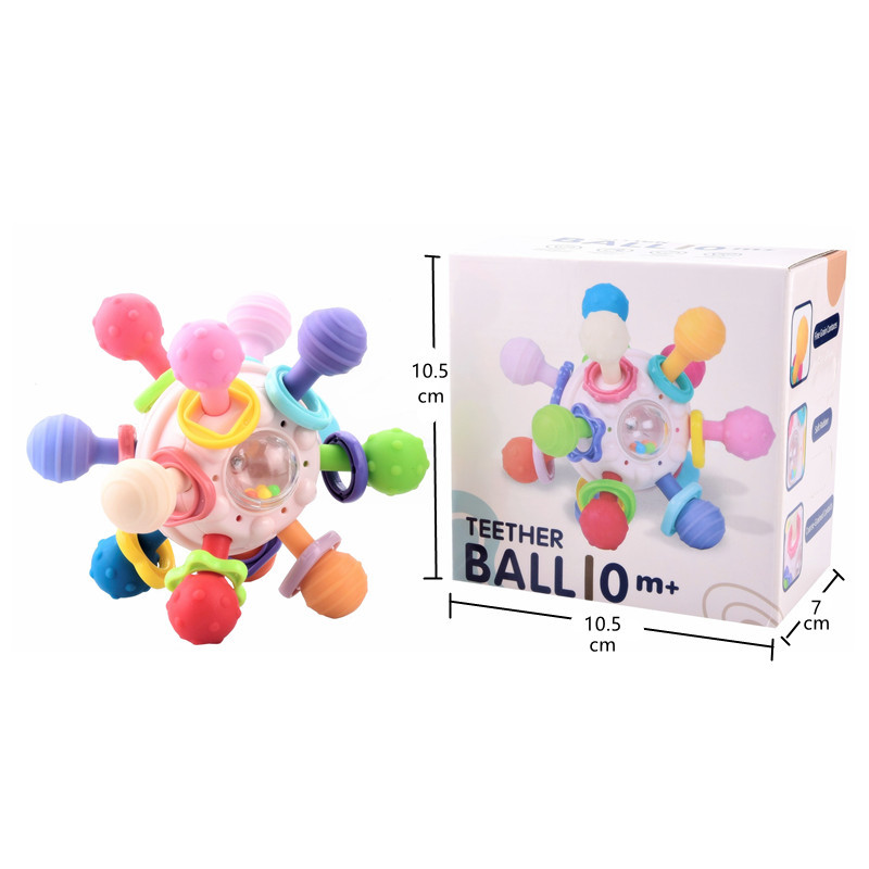 Pelota de dedo de Manhattan para bebés, campanilla, bola atómica, molar giratorio, mordedor, agarre de mano, bola de goma suave, juguete