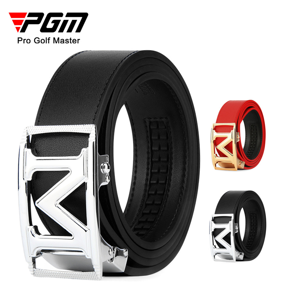 Thắt lưng golf nam da bò thật khóa hợp kim tự động — Dây da PD015 PGM đen bạc, PD015 PGM thắt lưng đỏ vàng, Dây da PD015 PGM trắng đen