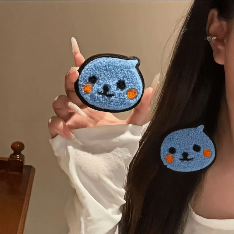 Towel Embroidered Cartoon Blue Little Monster Magic Hair Sticker, Face Wash Bangs Sticker, Hair Fixing Patch, Sweet Hair Accessory for Girls