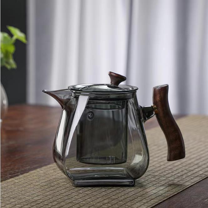 Side wood gray glass bubble teapot high -temperature heat -resistant…