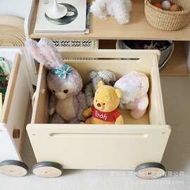 木质儿小车收纳箱创意可堆叠玩具收纳箱实木带滚轮杂物收纳箱