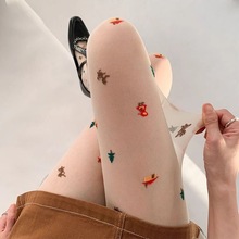 小众圣诞超薄可爱树房子元素连裤袜女甜美日系新款提花打的丝袜女
