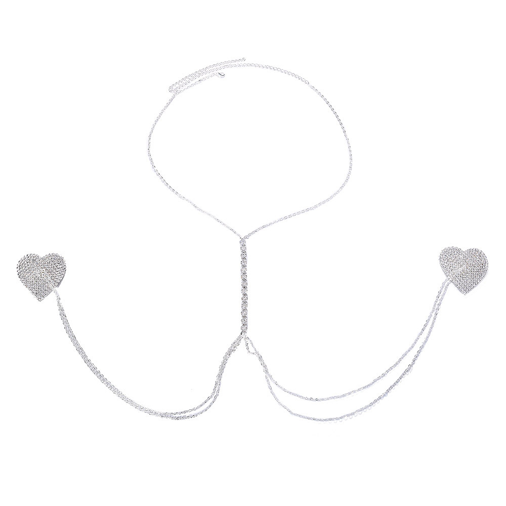 Europa y América caliente-Venta en forma de corazón rhinestone pegatinas en el pecho de las mujeres sexy Halter brillante Cadena de pecho de múltiples capas cadena de la cadena del cuerpo