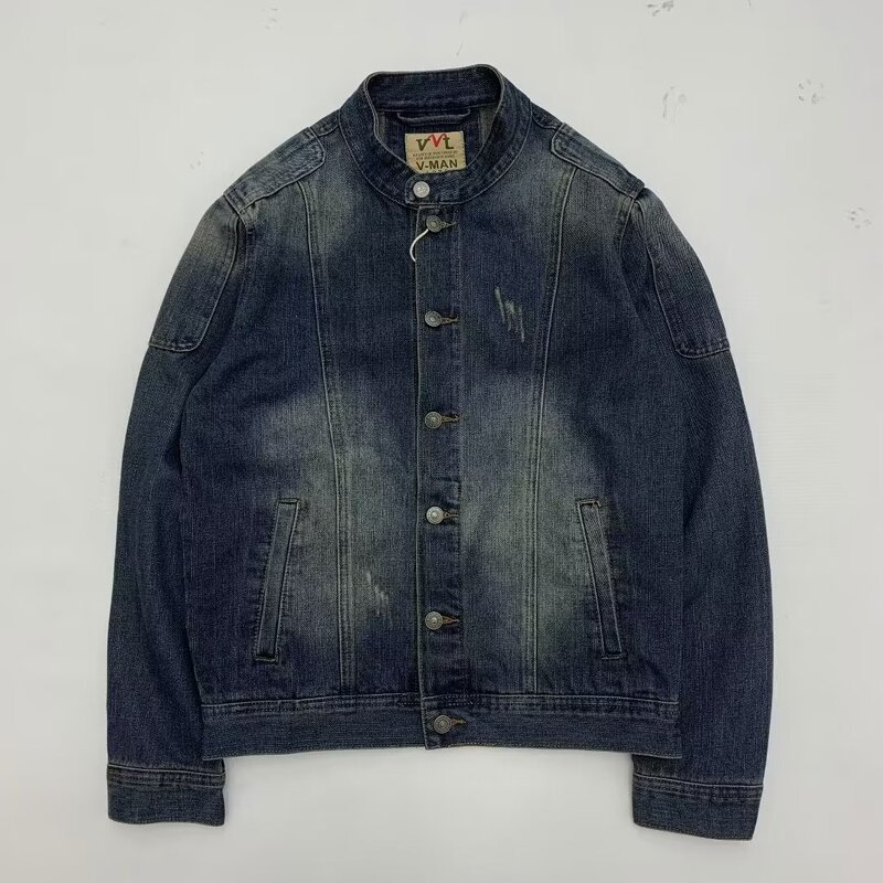 Vintage Retro Nostalgic Heavy Washed Denim Jacket Street Fashion Brand Neutral Style American Casual Jacket for Men and Women