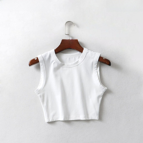 2020 Summer New Women's Wear: European & American Style Top, Export-Quality Cycling Vest – Solid Cotton, Wide-Edge, Short Cropped Design