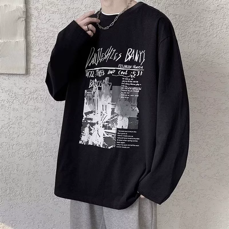 Модная брендовая футболка Sense в американском стиле ретро-дизайн Sense, свободная повседневная универсальная модная футболка для пар с длинными рукавами, модные мужские