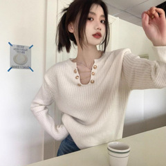 设计感小众宽松v领毛衣女春秋冬2025新款洋气内搭长袖打底针织衫
