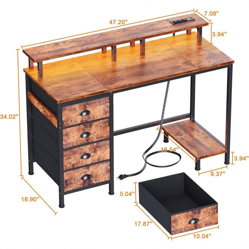 Modern Computer Desk with Power Outlets and 2 USB Ports, Home Office Study Writing Modern Computer Desk with Power Outlets and 2 USB Ports, Home Office Study Writing