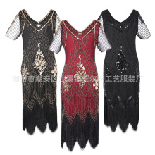 1920复古亮片钉珠短袖连衣裙跨境欧美外贸亚马逊热卖礼服演出服