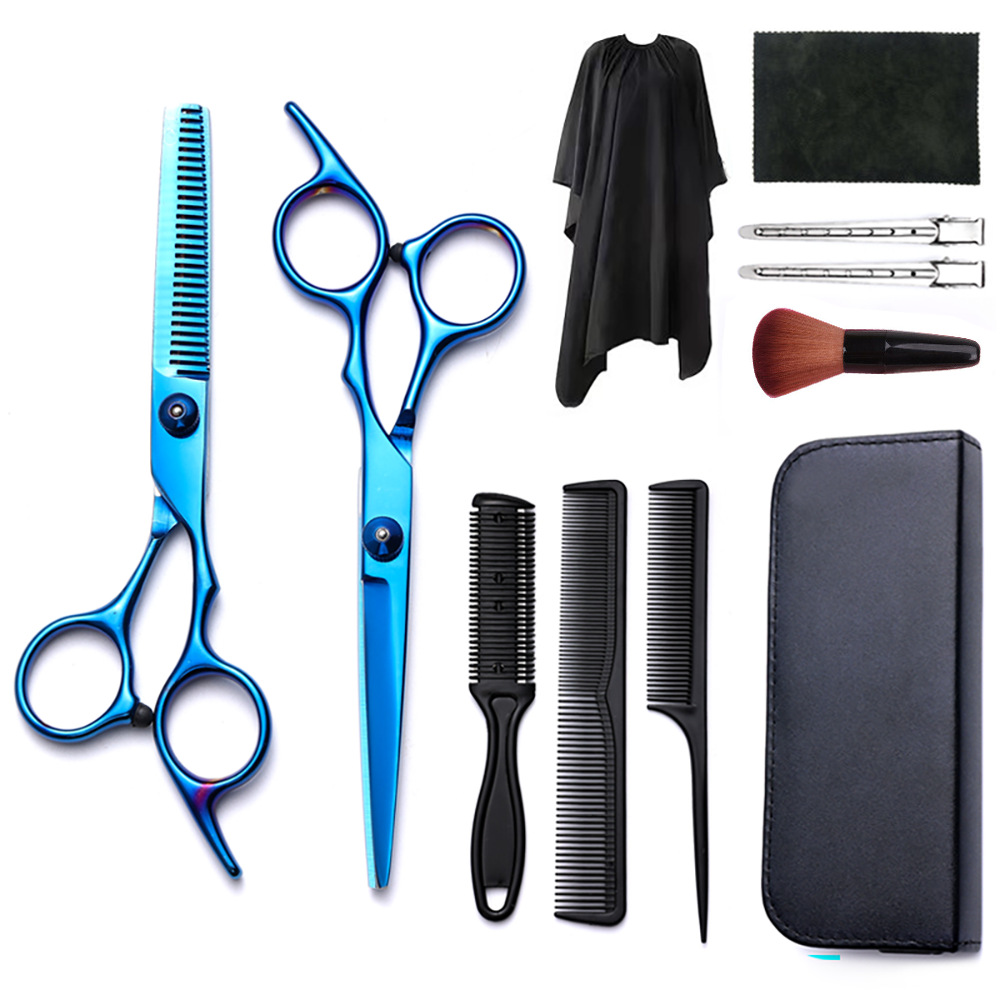Corte de pelo tijeras transfronterizas amazonas color tijeras de dientes planas cortadas delgadas frange tijeras divisorias fábrica de tijeras al por mayor set de tijeras de peluquería