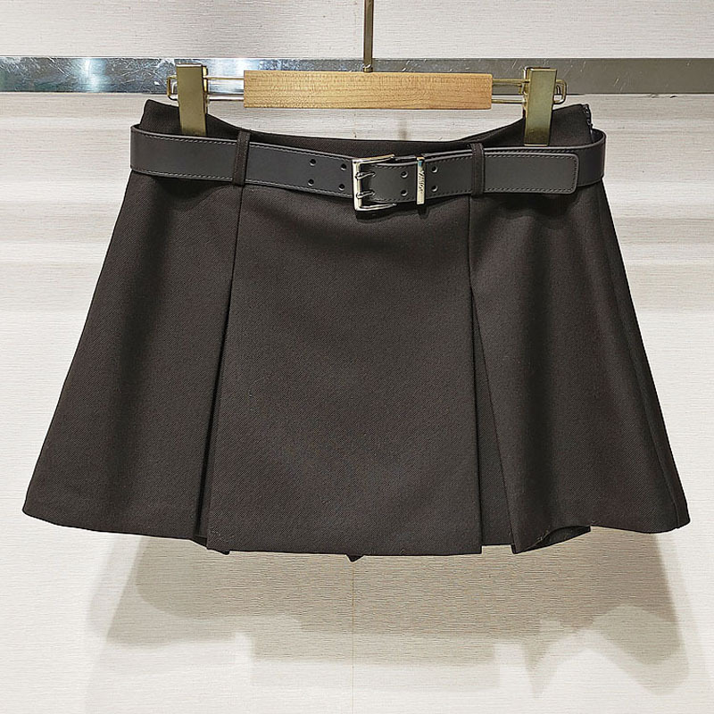 1件起批2025秋女装 XRJ4Q24C高腰腰带休闲a字半身裙短裙S250734
