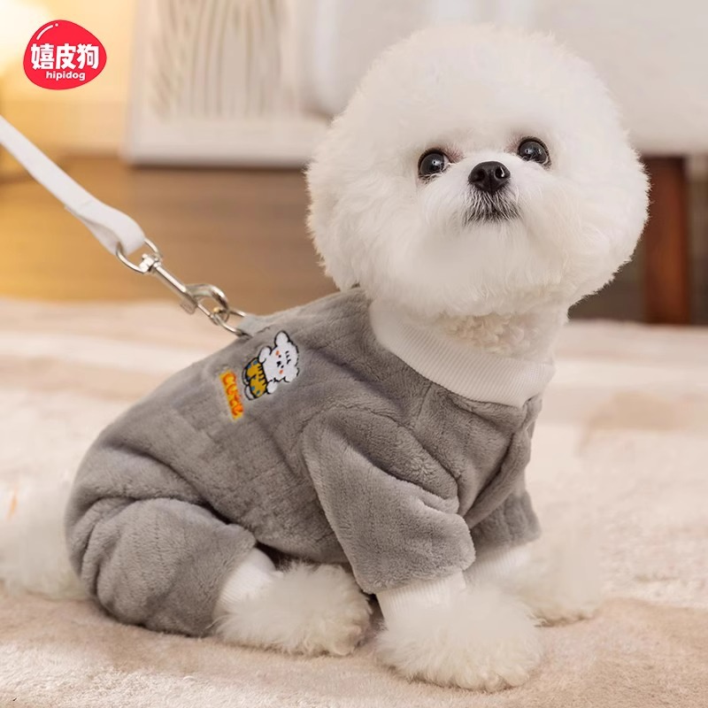 Otoño e Invierno Perro Japonés y Coreano lindo de dibujos animados de tracción de cuatro patas ropa de terciopelo gato caliente engrosada ropa de perro mascota