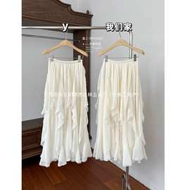 【千层cake】重工up！不规则蕾丝荷叶边插片下摆半身裙春2025新款