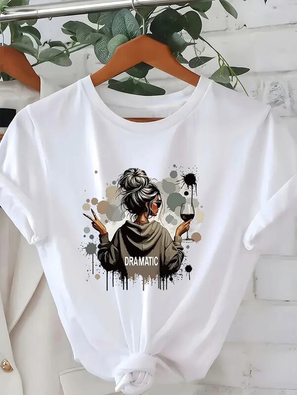 Women's T-Shirt Dramatic Woman with Wine Glass Art Print Casual Daily Formal Wear Elegant