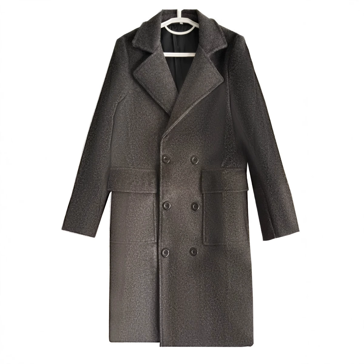 2024 Внешняя торговля новые мужские двубортные сплошные повседневные длинные шерстяные пальто мужские пальто плюс размер завод прямых продаж