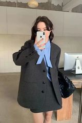 早秋小香风气质韩系假两件拼接西装外套半裙感套装一手货源纽