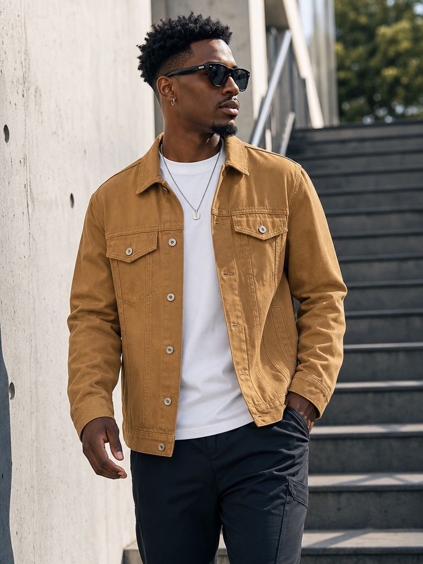 European and American Cross-Border Foreign Trade Men's Denim Jacket Street Fashion Trendy Fitted Solid Color Casual Versatile American Style