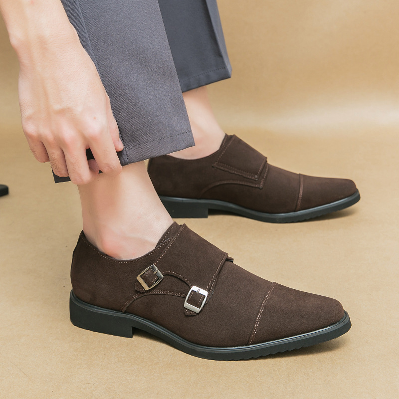 Zapatos de vestir para hombre de ante con doble hebilla elegante_voghion.com
