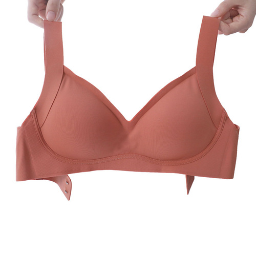 Nude seamless UU underwear women's METWO support-free steel ring shock-proof small breast push-up adjustable set bra