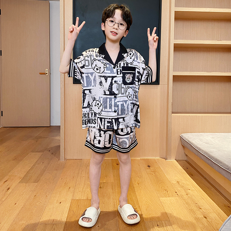 Pijamas infantiles verano 2026 nuevo niño hielo delgado de manga corta juveniles niños grandes set de ropa para el hogar