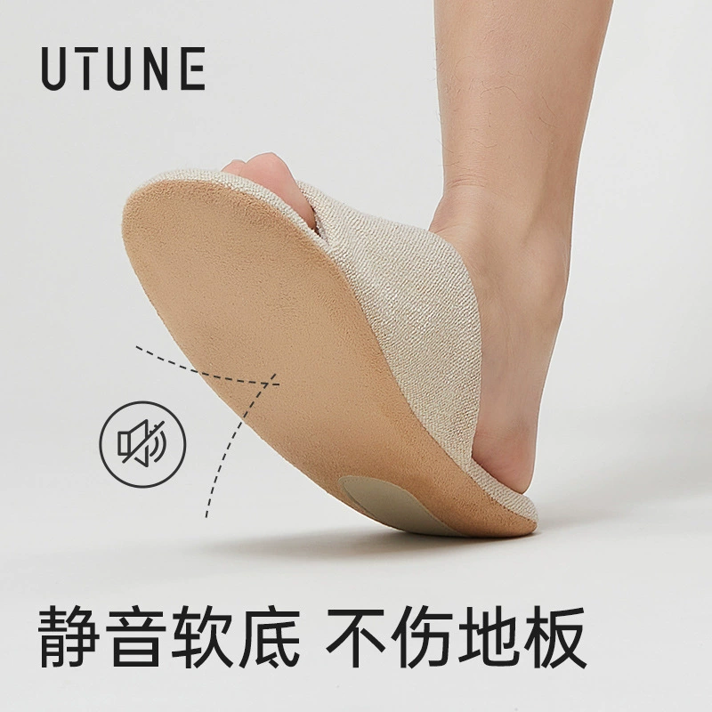 Бесшумные тапочки премиум-класса в японском стиле с мягкой подошвой, бесшумные для весны и осени, для домашнего использования на деревянном полу, дышащие и устойчивые к поту, льняные для всех сезонов.