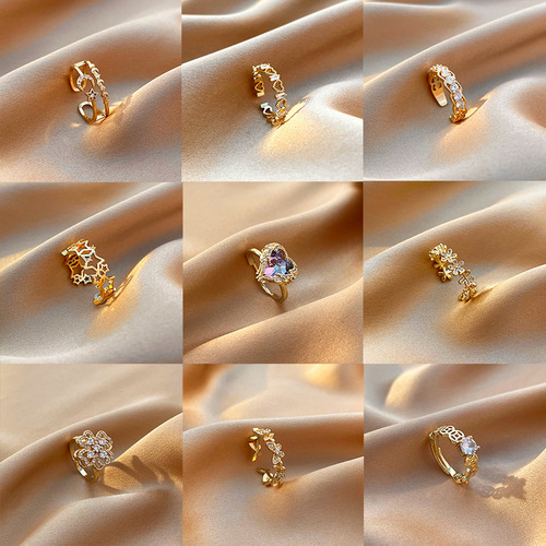 Korean style simple micro-paved zircon ring for women niche design high-end open ring ring hot girl hand jewelry wholesale