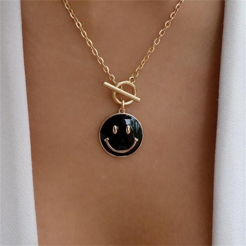 Summer New Smiley Face Copper Necklace 18K Color Preserving Jewelry Dripping Oil Smiling Face Clavic