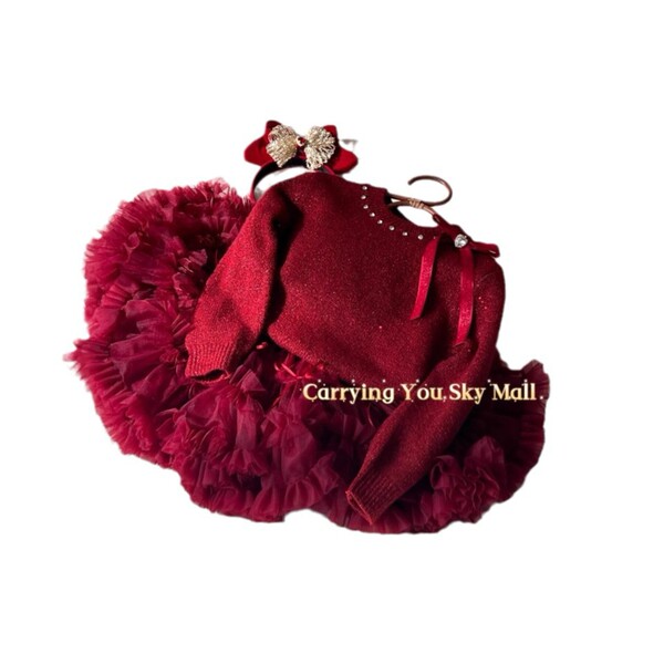 Demi-season children's red knitted sweater with bow with a round…