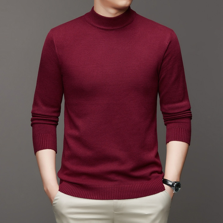 Men's Knitted Jumper With Semi High Neck Casual Warm Base Layer_voghion.com