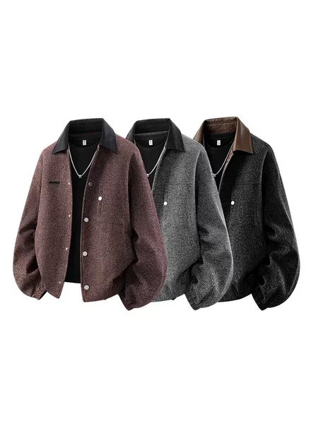 New winter vintage lapel jacket for men, loose-fitting short warm coat, trendy versatile workwear style jacket
