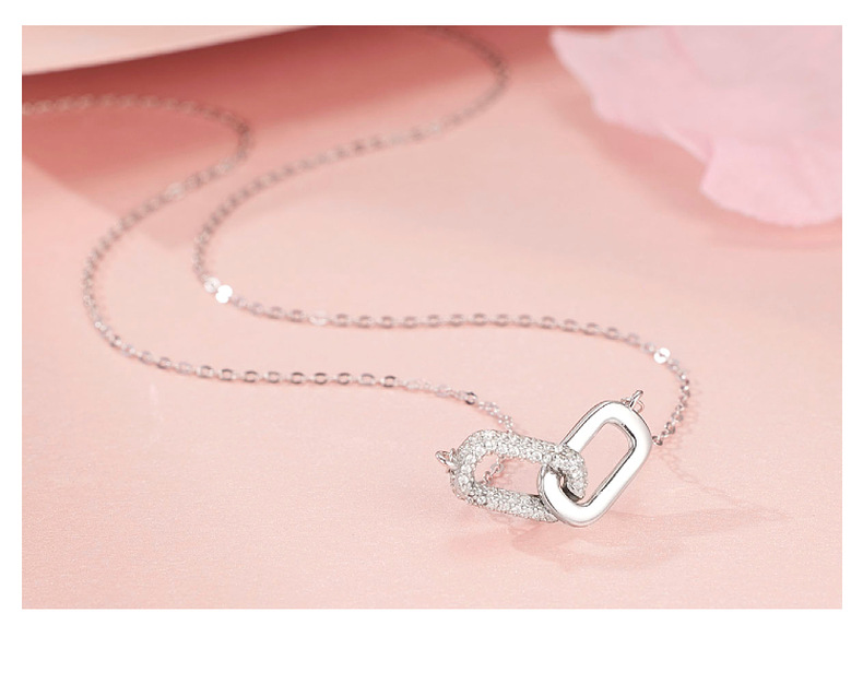 Daily Occasion Sterling Silver Material Sterling Silver Zircon Cable Chain Oval Geometric Pendant Necklace